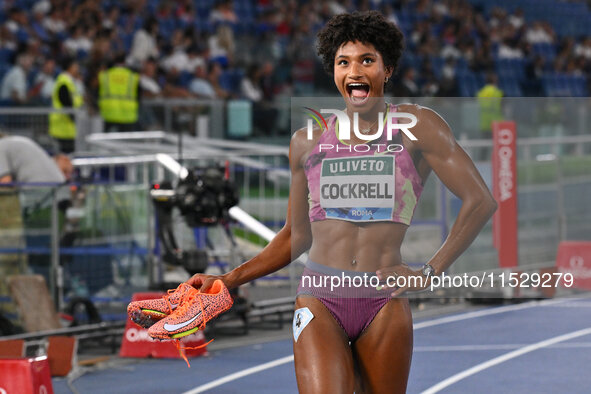 Anna Cockrell (USA) competes in the Women's 400m Hurdles during the IAAF Wanda Diamond League: Golden Gala Pietro Mennea at Olympic Stadium...