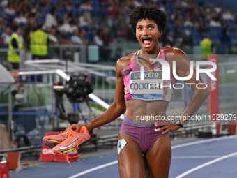 Anna Cockrell (USA) competes in the Women's 400m Hurdles during the IAAF Wanda Diamond League: Golden Gala Pietro Mennea at Olympic Stadium...