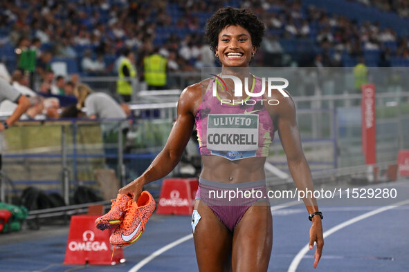 Anna Cockrell (USA) competes in the Women's 400m Hurdles during the IAAF Wanda Diamond League: Golden Gala Pietro Mennea at Olympic Stadium...