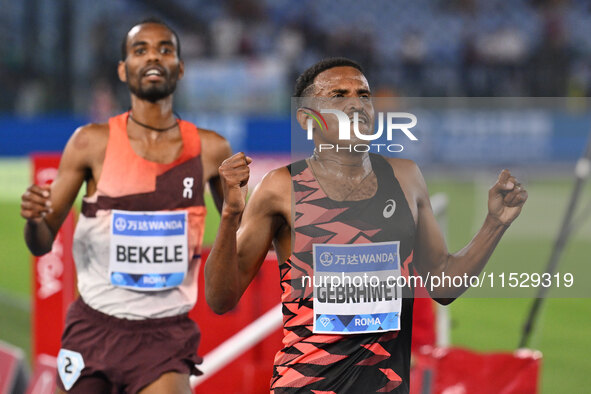 Hagos Gebrhiwet (ETH) competes in the 5000m Men during the IAAF Wanda Diamond League: Golden Gala Pietro Mennea at Olympic Stadium in Rome,...