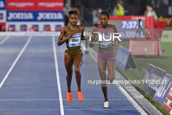 Winfred Yavi (BRN) competes in the 3000m Steeplechase Women during the IAAF Wanda Diamond League: Golden Gala Pietro Mennea at Olympic Stadi...