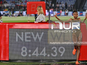 Winfred Yavi (BRN) competes in the 3000m Steeplechase Women during the IAAF Wanda Diamond League: Golden Gala Pietro Mennea at Olympic Stadi...