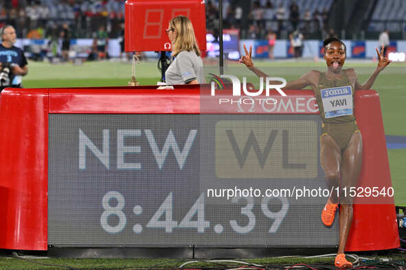 Winfred Yavi (BRN) competes in the 3000m Steeplechase Women during the IAAF Wanda Diamond League: Golden Gala Pietro Mennea at Olympic Stadi...