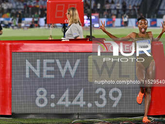 Winfred Yavi (BRN) competes in the 3000m Steeplechase Women during the IAAF Wanda Diamond League: Golden Gala Pietro Mennea at Olympic Stadi...