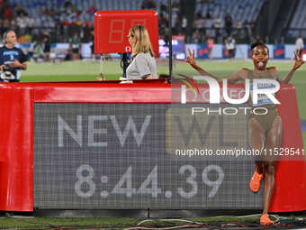 Winfred Yavi (BRN) competes in the 3000m Steeplechase Women during the IAAF Wanda Diamond League: Golden Gala Pietro Mennea at Olympic Stadi...