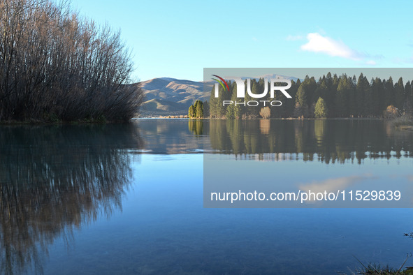 A general view of Lake Ruataniwha in Twizel, in the Mackenzie District, in the Canterbury Region of the South Island of New Zealand, on Augu...