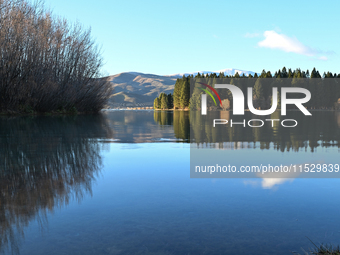 A general view of Lake Ruataniwha in Twizel, in the Mackenzie District, in the Canterbury Region of the South Island of New Zealand, on Augu...