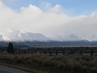 A general view of snow-covered mountains in Twizel, New Zealand, on August 30, 2024. (