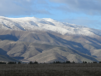 A general view of snow-covered mountains in Twizel, New Zealand, on August 30, 2024. (