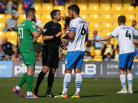 Niall Canavan of Barrow appeals following a disallowed goal during the Sky Bet Championship match between  Harrogate and Barrow, in Harrogat...