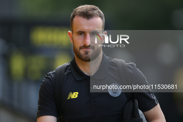 Harrogate Town goalkeeper James Belshaw during the Sky Bet Championship match between  Harrogate and Barrow, in Harrogate, United Kingdom, o...