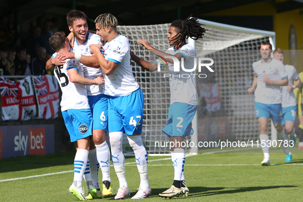 Barrow players celebrate Niall Canavan's disallowed goal during the Sky Bet Championship match between Sunderland and Burnley at the Stadium...