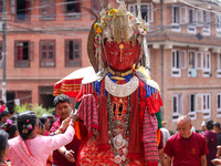 Nepali devotees carry the statues of Dipankar Buddha during the Panchadan festival in Bhaktapur, Nepal, on August 31, 2024. On this day, Bud...