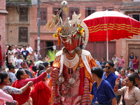 Nepali devotees worship the statues of Dipankar Buddha during the Panchadan festival in Bhaktapur, Nepal, on August 31, 2024. On this day, B...