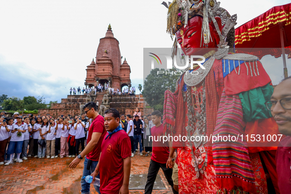 Nepali devotees carry the statues of Dipankar Buddha through the ancient city of Bhaktapur in Bhaktapur, Nepal, on August 31, 2024, during t...