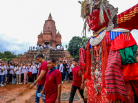 Nepali devotees carry the statues of Dipankar Buddha through the ancient city of Bhaktapur in Bhaktapur, Nepal, on August 31, 2024, during t...