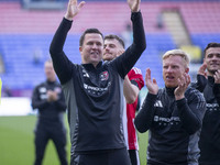 Exeter City F.C. manager Gary Caldwell celebrates at full time during the Sky Bet League 1 match between Bolton Wanderers and Exeter City at...