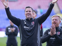 Exeter City F.C. manager Gary Caldwell celebrates at full time during the Sky Bet League 1 match between Bolton Wanderers and Exeter City at...