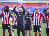 Exeter City F.C. manager Gary Caldwell celebrates at full time during the Sky Bet League 1 match between Bolton Wanderers and Exeter City at...