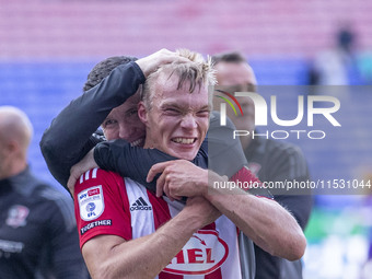 Exeter City F.C. manager Gary Caldwell celebrates at full time during the Sky Bet League 1 match between Bolton Wanderers and Exeter City at...