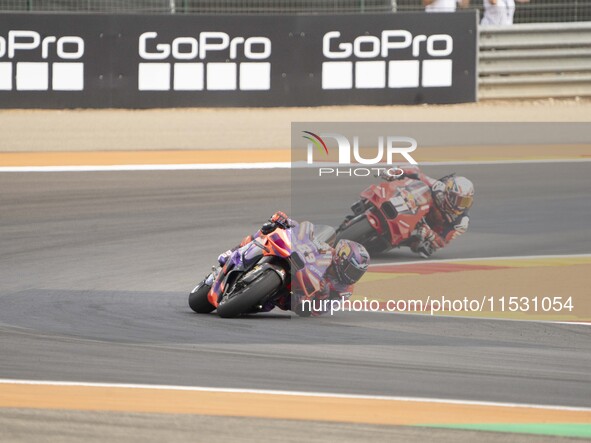 Jorge Martin (Spa-Pramac Racing Ducati) participates in the Moto Grand Prix GoPro of Aragon Sprint Race MotoGP on Saturday at the Motorland...