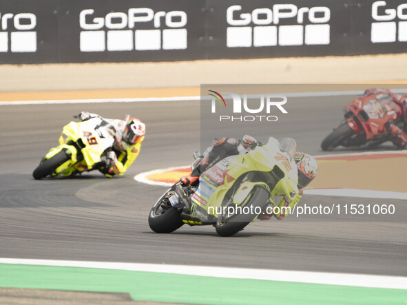 Marco Bezzecchi (Ita-VR46 Team Ducati) and Fabio Di Giannantonio (Ita-VR46 Team Ducati) participate in the Moto Grand Prix GoPro of Aragon S...