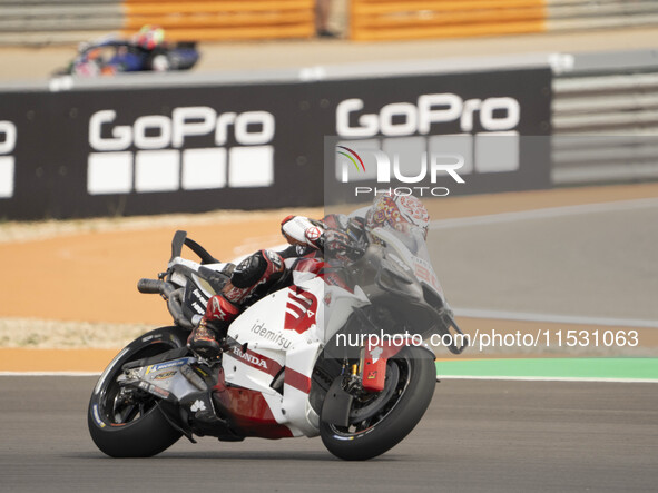 Takaaki Nakagami (Gia-Honda LCR) participates in the Moto Grand Prix GoPro of Aragon Sprint Race MotoGP on Saturday at the Motorland circuit...