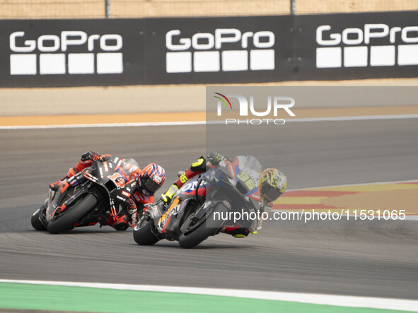 Joan Mir (Spa-Repsol Honda Team) and Maverick Vinales (Spa-Aprilia Racing) during the Moto Grand Prix GoPro of Aragon Sprint Race MotoGP on...