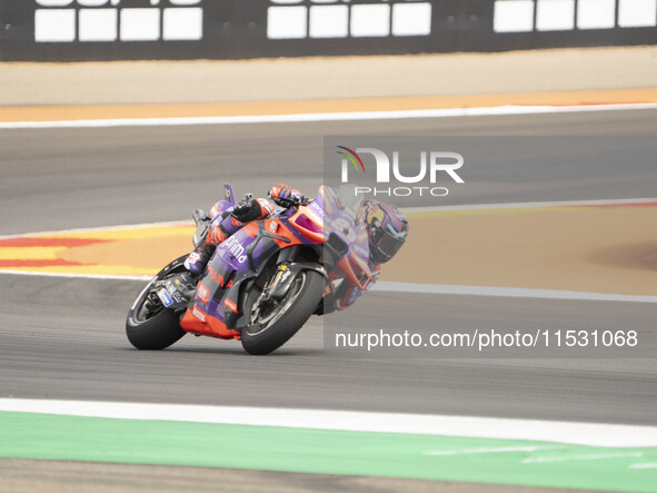 Jorge Martin (Spa-Pramac Racing Ducati) participates in the Moto Grand Prix GoPro of Aragon Sprint Race MotoGP on Saturday at the Motorland...