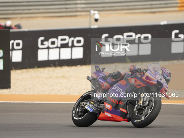 Jorge Martin (Spa-Pramac Racing Ducati) participates in the Moto Grand Prix GoPro of Aragon Sprint Race MotoGP on Saturday at the Motorland...