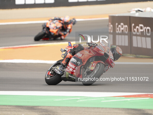 Francesco Bagnaia (Ita-Ducati Lenovo Team) participates in the Moto Grand Prix GoPro of Aragon Sprint Race MotoGP on Saturday at the Motorla...