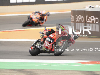 Francesco Bagnaia (Ita-Ducati Lenovo Team) participates in the Moto Grand Prix GoPro of Aragon Sprint Race MotoGP on Saturday at the Motorla...