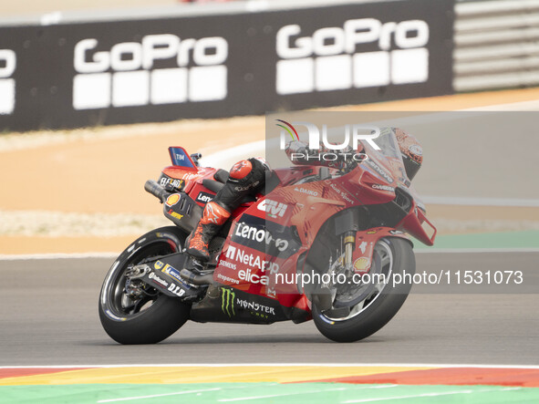 Francesco Bagnaia (Ita-Ducati Lenovo Team) participates in the Moto Grand Prix GoPro of Aragon Sprint Race MotoGP on Saturday at the Motorla...