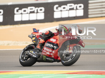 Francesco Bagnaia (Ita-Ducati Lenovo Team) participates in the Moto Grand Prix GoPro of Aragon Sprint Race MotoGP on Saturday at the Motorla...