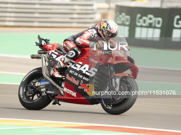 Pedro Acosta (Spa-GASGAS Factory Racing) participates in the Moto Grand Prix GoPro of Aragon Sprint Race MotoGP on Saturday at the Motorland...