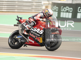 Pedro Acosta (Spa-GASGAS Factory Racing) participates in the Moto Grand Prix GoPro of Aragon Sprint Race MotoGP on Saturday at the Motorland...