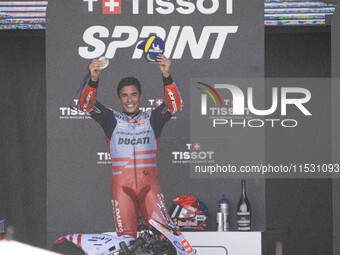 Podium winner of the Sprint Race, Marc Marquez (Spa-Gresini Racing Ducati), during the Moto Grand Prix GoPro of Aragon Sprint Race MotoGP on...