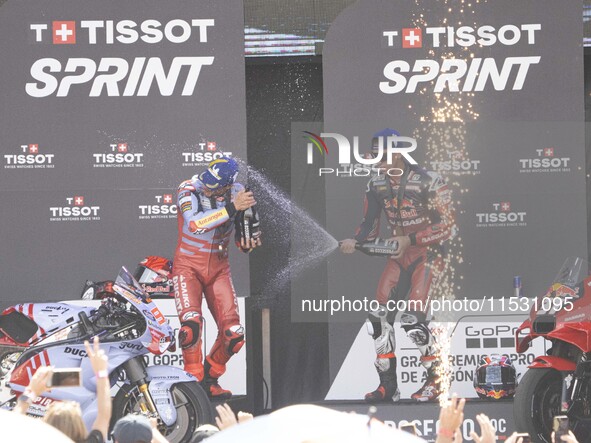 Podium winners of the Sprint Race, 93 Marc Marquez (Spa-Gresini Racing Ducati) and 31 Pedro Acosta (Spa-GASGAS Factory Racing), during the M...