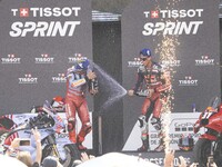 Podium winners of the Sprint Race, 93 Marc Marquez (Spa-Gresini Racing Ducati) and 31 Pedro Acosta (Spa-GASGAS Factory Racing), during the M...