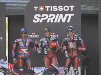 Podium winners of the Sprint Race, 93 Marc Marquez (Spa-Gresini Racing Ducati), 89 Jorge Martin (Spa-Pramac Racing Ducati), and 31 Pedro Aco...