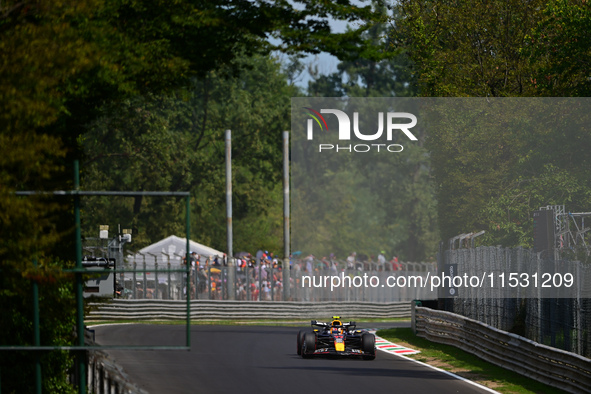 Sergio Perez of Red Bull Racing Honda drives his single-seater during qualifying of the Italian GP, the 16th round of the Formula 1 World Ch...