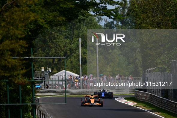 Oscar Piastri of the McLaren F1 Team drives his single-seater during qualifying for the Italian GP, the 16th round of the Formula 1 World Ch...