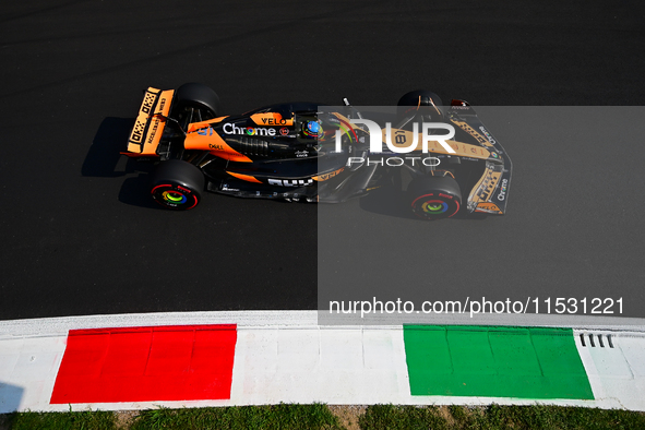 Oscar Piastri of the McLaren F1 Team drives his single-seater during qualifying for the Italian GP, the 16th round of the Formula 1 World Ch...