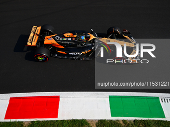 Oscar Piastri of the McLaren F1 Team drives his single-seater during qualifying for the Italian GP, the 16th round of the Formula 1 World Ch...