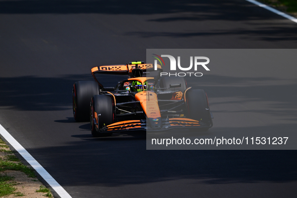 Lando Norris of the McLaren F1 Team drives his single-seater during qualifying for the Italian GP, the 16th round of the Formula 1 World Cha...