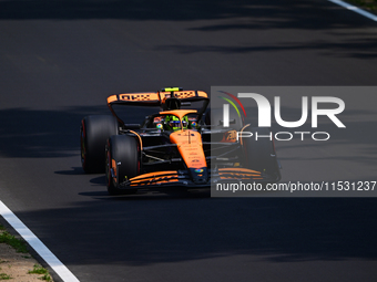 Lando Norris of the McLaren F1 Team drives his single-seater during qualifying for the Italian GP, the 16th round of the Formula 1 World Cha...