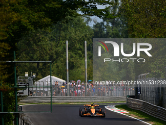 Lando Norris of the McLaren F1 Team drives his single-seater during qualifying for the Italian GP, the 16th round of the Formula 1 World Cha...