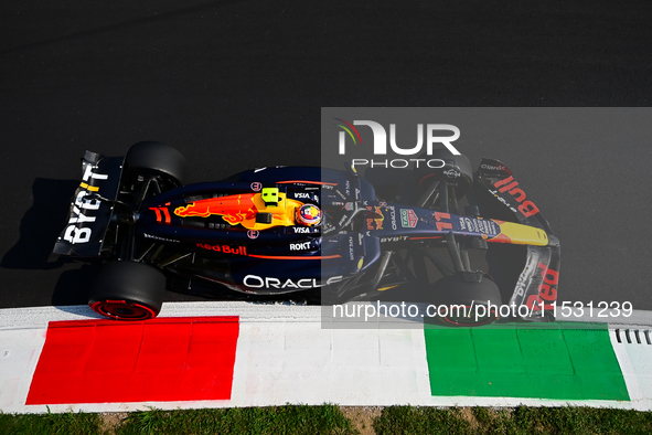 Sergio Perez of Red Bull Racing Honda drives his single-seater during qualifying of the Italian GP, the 16th round of the Formula 1 World Ch...