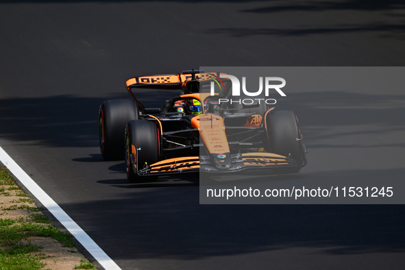 Oscar Piastri of the McLaren F1 Team drives his single-seater during qualifying for the Italian GP, the 16th round of the Formula 1 World Ch...