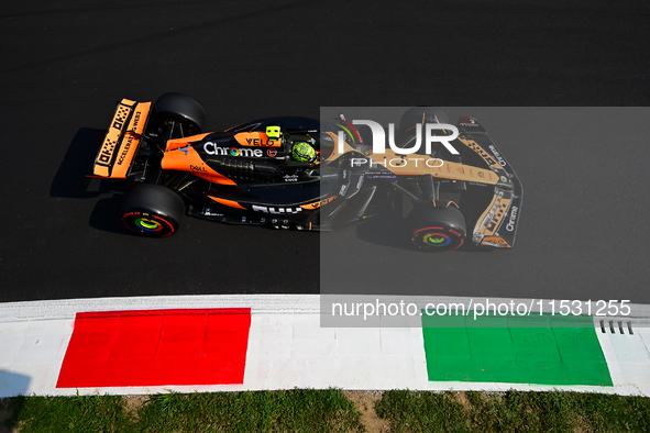 Lando Norris of the McLaren F1 Team drives his single-seater during qualifying for the Italian GP, the 16th round of the Formula 1 World Cha...